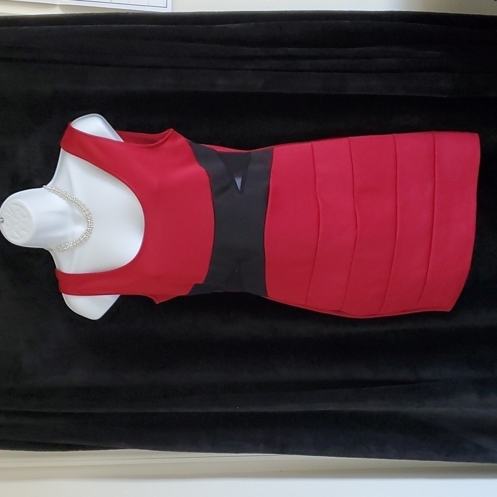 Charlotte Russe Red With Black Sheer Mini Dress Women's Size L Like New